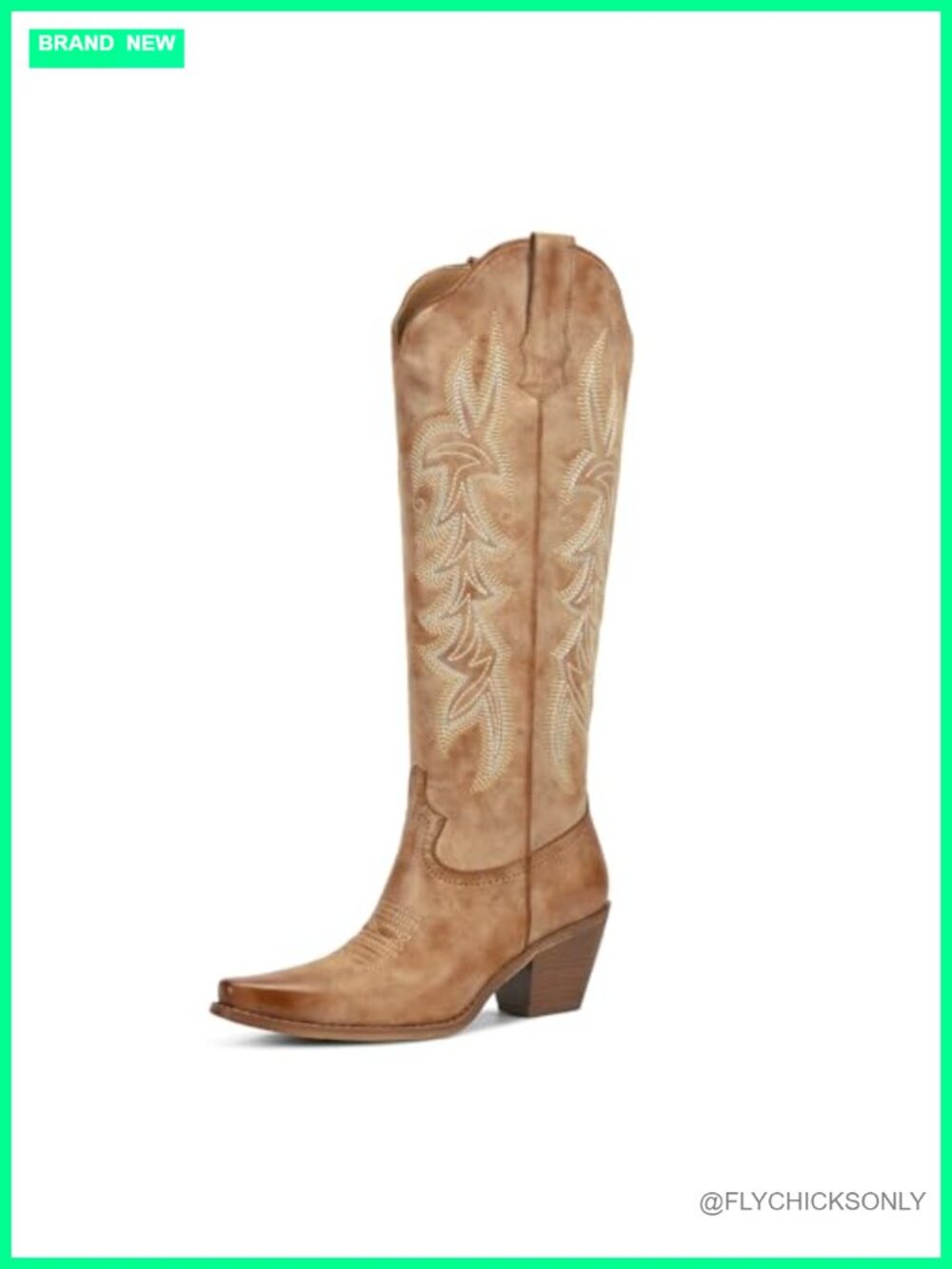 Faux Leather Knee High Western Cowboy Boots Pointed Toe Block Heel Pull On